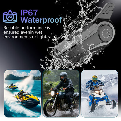 The Wireless Intercom Headset for Motorcycle Helmets Supports Real-Time Communication for Two People And Is, Compatible with Full-Face, Three-Quarter, And Open-Face Helmets.