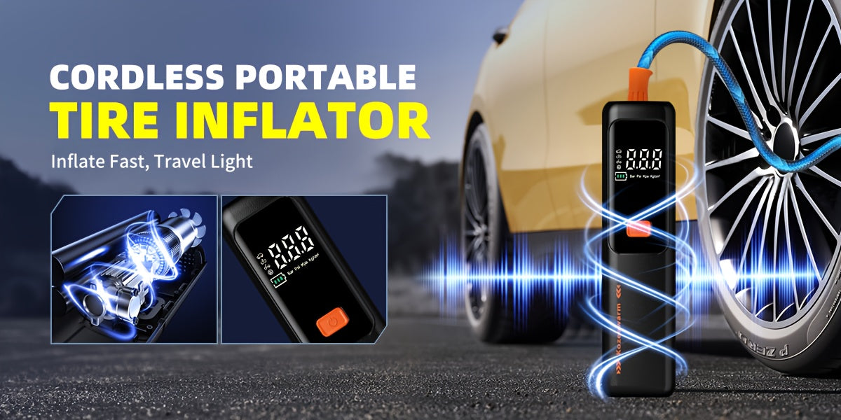 Cordless Portable Tire Inflator Air Compressor Digital Gauge USB Rechargeable 3X Fast Inflation for Car SUV Bike Motorcycle Sports Ball Black Pink Blue Orange