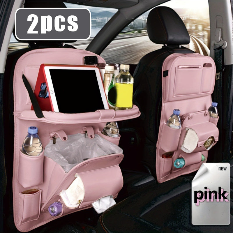 Car Seat Organizer with Foldable Tray Trash Can Multi-Pocket Rear Seat Back Storage Bag Headrest Hanging Organizer for SUV Truck Universal Fit 1pc 2pcs