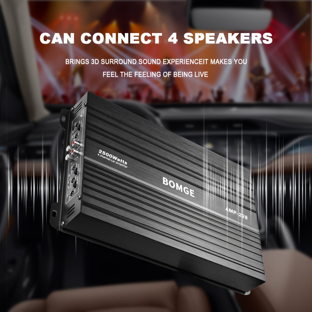 BOMGE Professional 4 Channel Amplifier Dub 4 Channel Car Amplifier AMP228 Vehicle Amplifier 2500 Watts Max for Subwoofers And Speakers