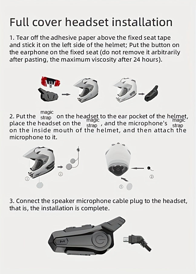 The Wireless Intercom Headset for Motorcycle Helmets Supports Real-Time Communication for Two People And Is, Compatible with Full-Face, Three-Quarter, And Open-Face Helmets.