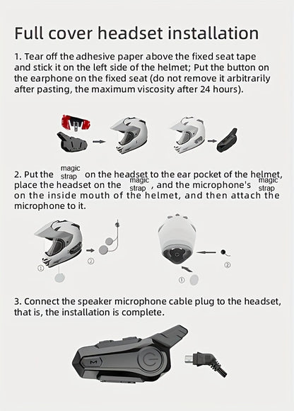 The Wireless Intercom Headset for Motorcycle Helmets Supports Real-Time Communication for Two People And Is, Compatible with Full-Face, Three-Quarter, And Open-Face Helmets.
