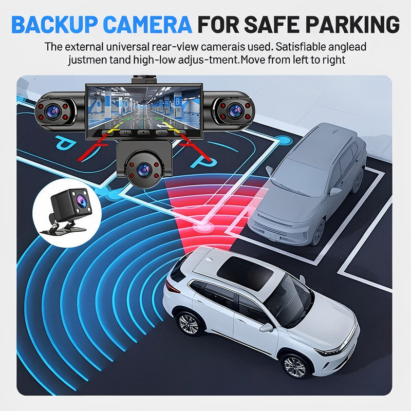 PODOFO Vehicle-Installed 5Lens/4lens High-Definition Dash Cam, Featuring 1080P Front And Front, Rear, Left, And Right, Providing 360° Comprehensive Coverage, Reverse Image Loop Recording, Car Camera/Car Additions/Monitoring System, Without Battery