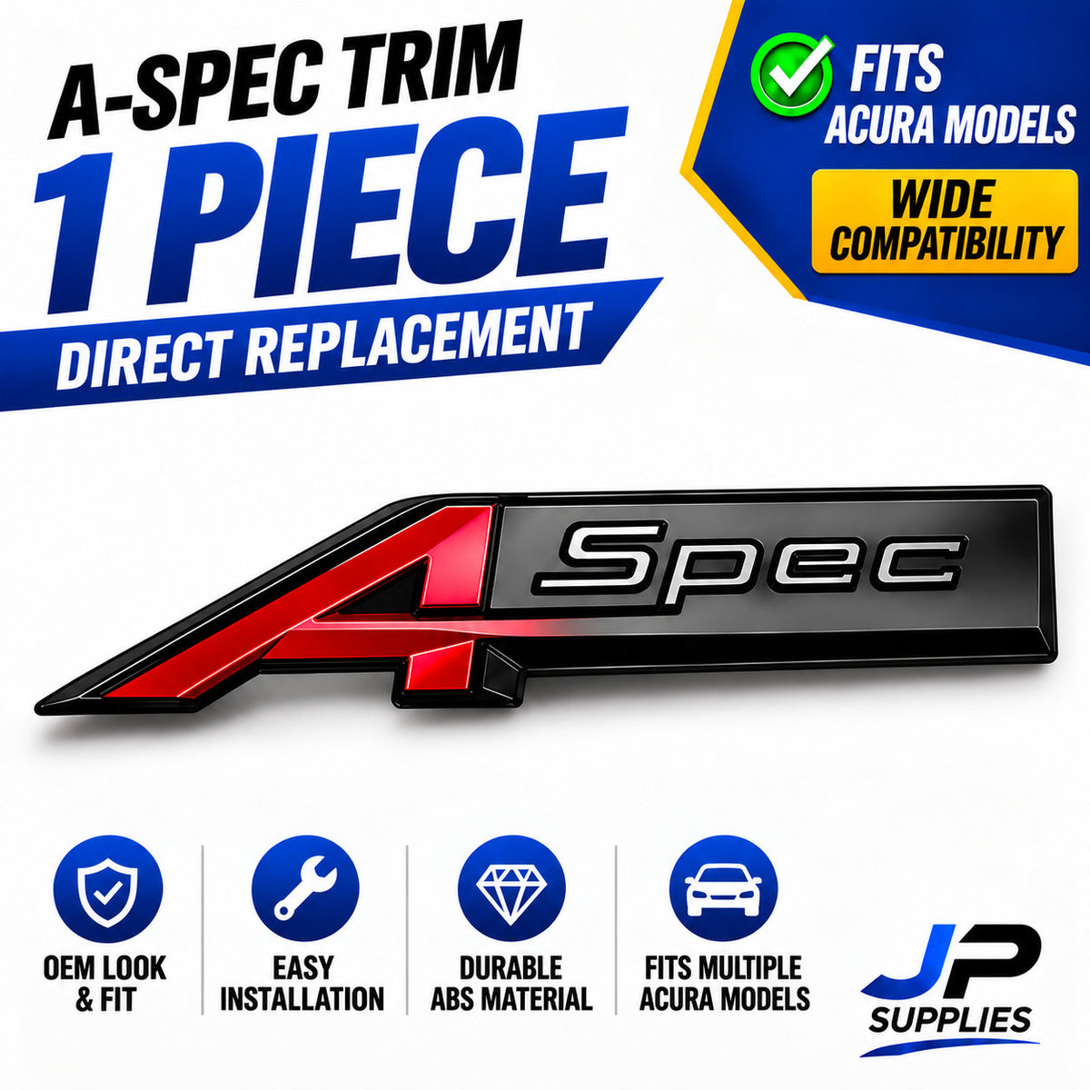 Black & Red 1PC For Acura A-Spec Aspec Fender Rear Badge Sport Emblem Sticker