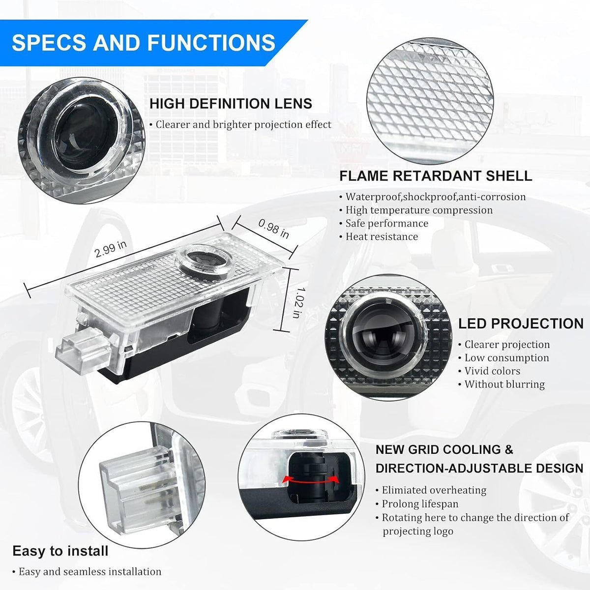 2/4PCS Car Door Welcome Light Fits For B-M-W E60 E63 E90 E92 50th Anniversary