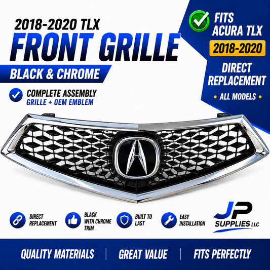 NEW Fits 2018-2020 Acura TLX Front Grille Grill w/Emblem Black Chrome