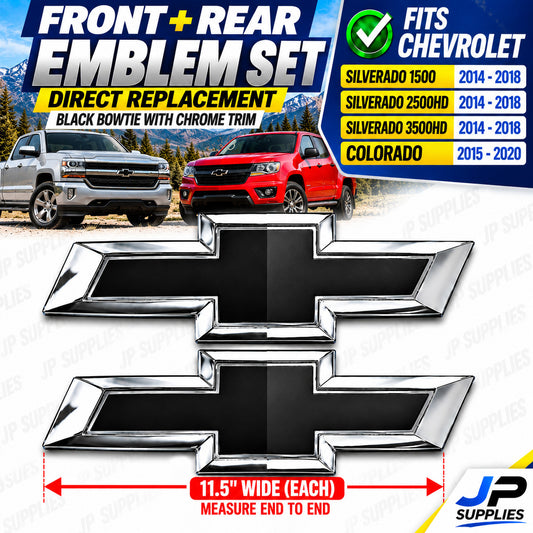 Fits Chevy Silverado Colorado Front Rear Bowtie Set Black Chrome 2014-2020