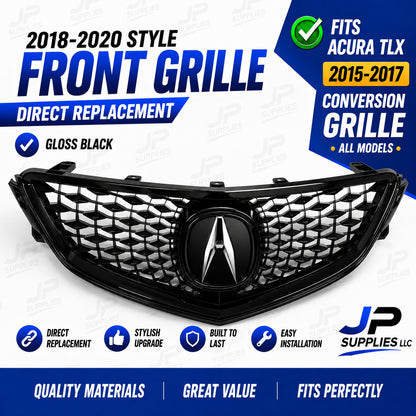For 2015-2017 Acura TLX 2018-2020 Style Gloss Black Front Grille With OEM Emblem