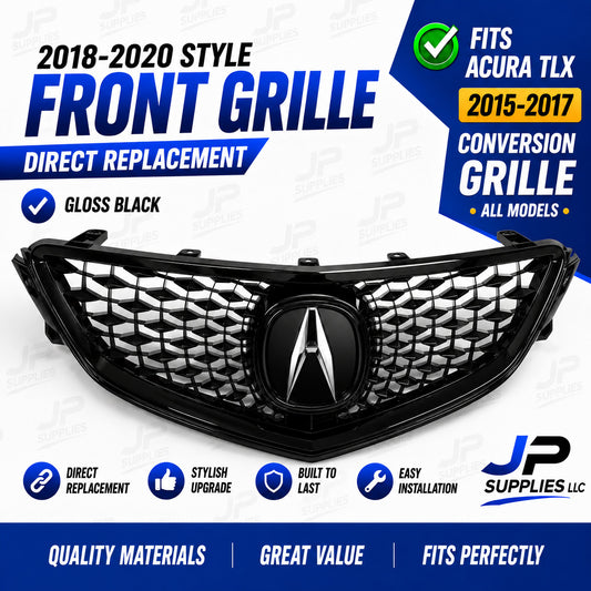 For 2015-2017 Acura TLX 2018-2020 Style Gloss Black Front Grille With OEM Emblem