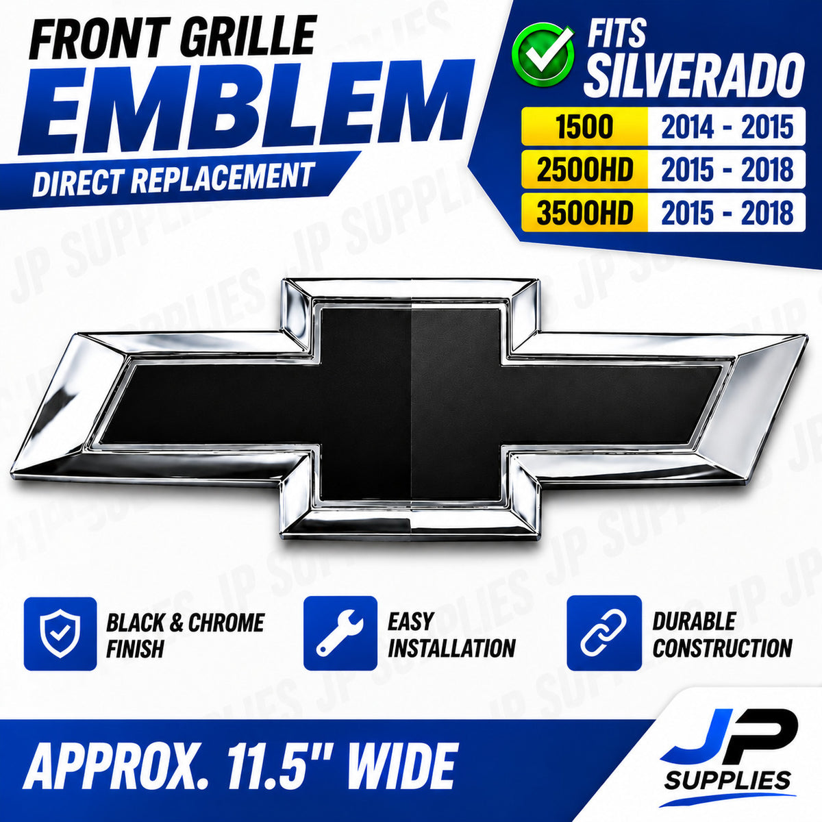 Fits Chevrolet Silverado 1500 2500HD 3500HD Front Black Bowtie Emblem 2014-2018