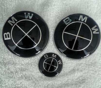 NEW (3X) BMW Heritage Emblem Kit 82mm Hood 74mm Trunk 45mm Steering Wheel Logo