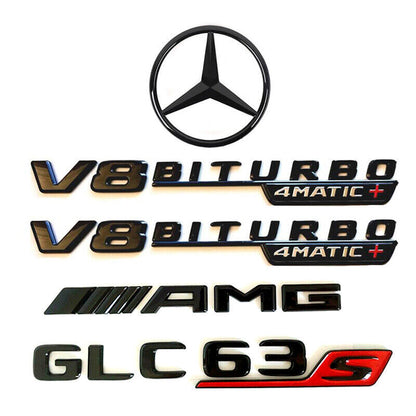 GLC63S SUV AMG V8 BITURBO 4MATIC+ Rear Star Emblem Black Combo Set Mercedes X253