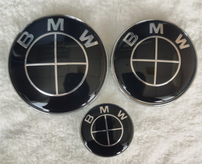 NEW (3X) BMW Heritage Emblem Kit 82mm Hood 74mm Trunk 45mm Steering Wheel Logo