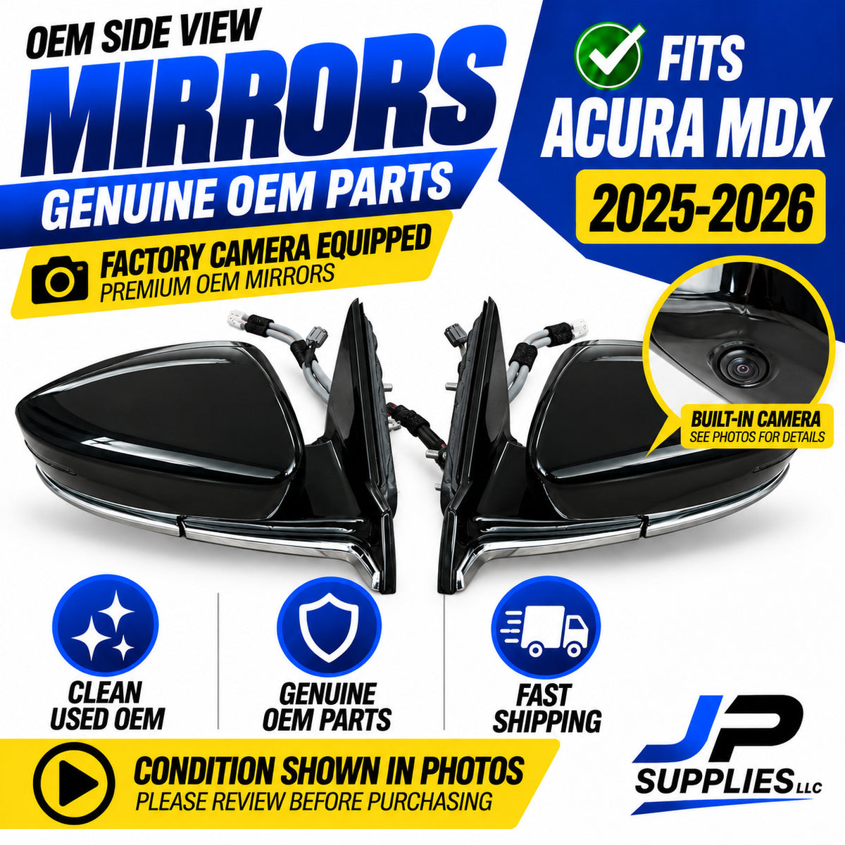 Genuine OEM Side View Mirror Pair w/ Camera Fits Acura MDX 2025 2026