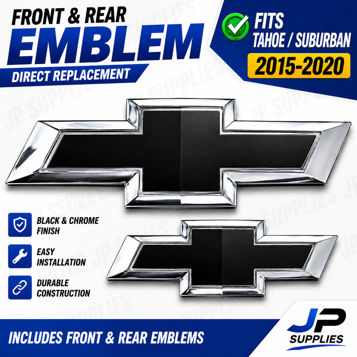 Fits 2015-2020 Chevrolet Tahoe Suburban Black Bowtie Emblem Front Rear 84722856