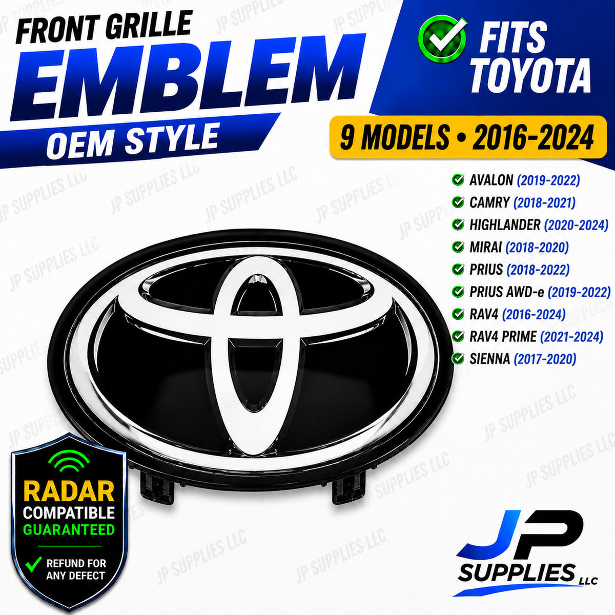 Front Grille Emblem Radar Fits Toyota Camry RAV4 Sienna Prius 53141-33130 33140