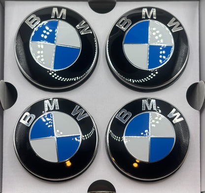 56mm 68mm Floating Center Caps Fits BMW Blue Black 50th Anniversary Set of 4