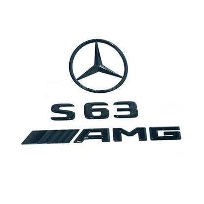 S63 AMG Rear Star Emblem Badge Logo Black Set Mercedes Benz W222 S63 AMG SEDAN