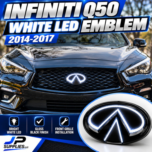 Infiniti Q50 White LED Grille Emblem Gloss Black 2014-2017