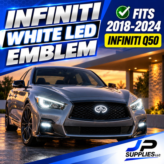 Infiniti Q50 White LED Grille Emblem Gloss Black 2018-2024
