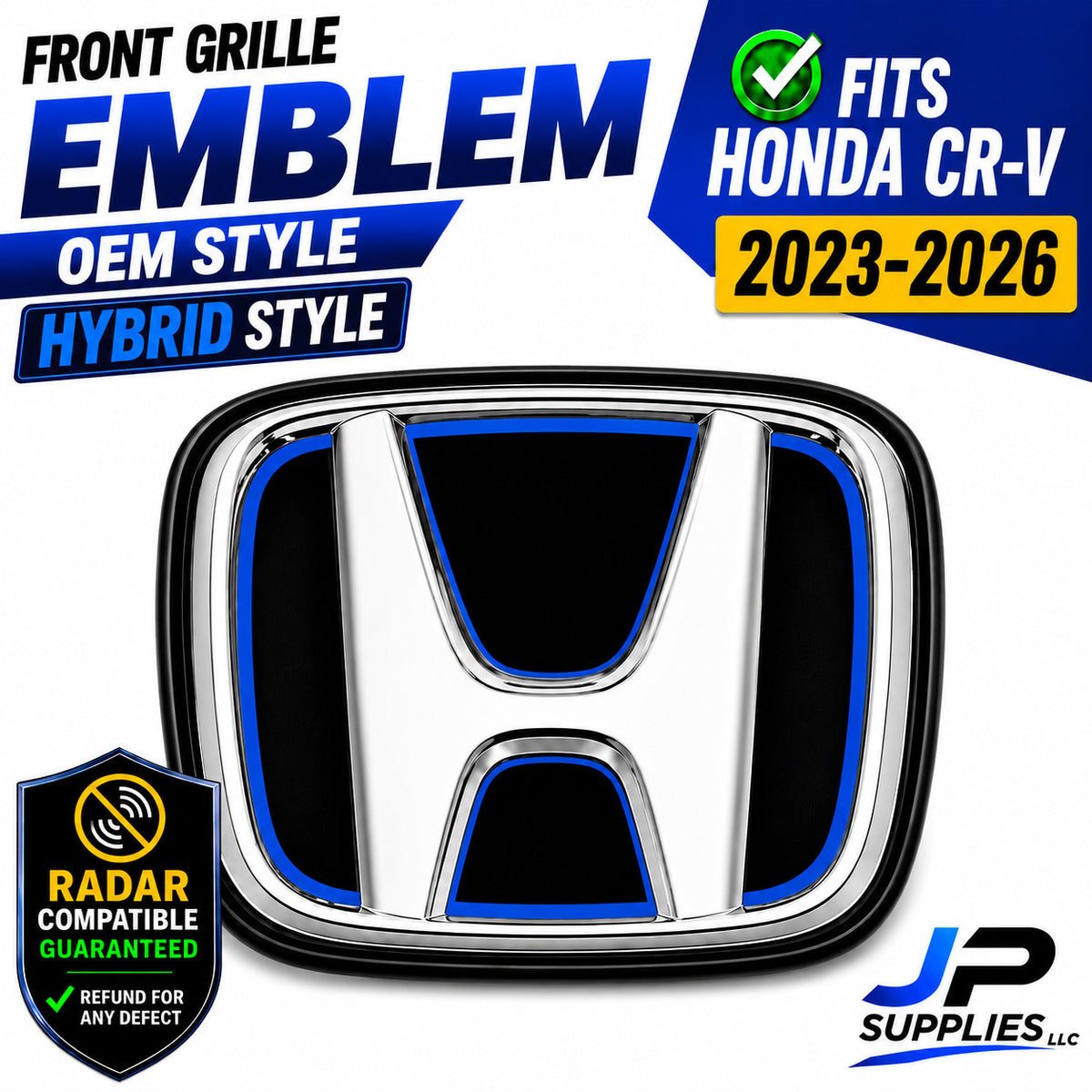 75710-3T0-J01-M1 For Honda CR-V CRV 2023-2026 Front Grille Emblem Blue Radar ACC
