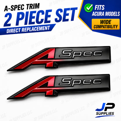 Black & Red 2PCS For Acura A-Spec Aspec Fender Rear Badge Sport Emblem Stickers
