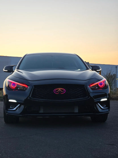 Infiniti Q50 RGB LED Grille Emblem Color Changing Gloss Black 2014-2017