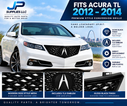 Fits Acura TL 2012-2014 2022 Style Conversion Grille & Emblem Kit Gloss Black
