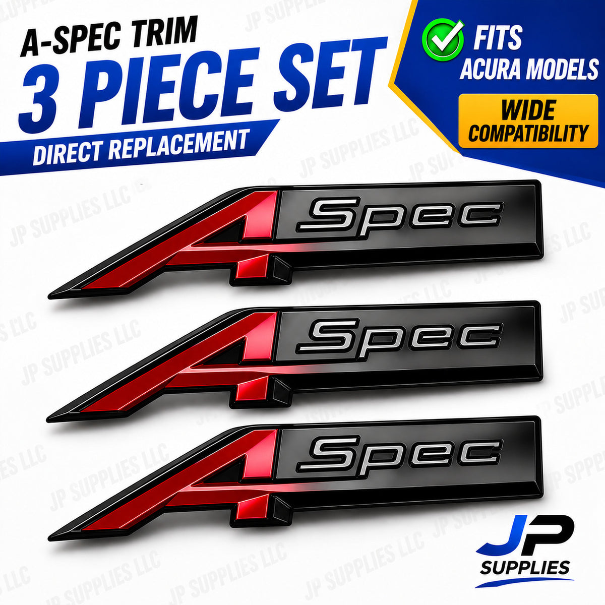 Black & Red 3PCS For Acura A-Spec Aspec Fender Rear Badge Sport Emblem Stickers