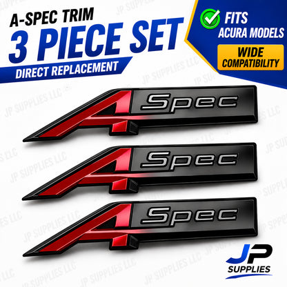 Black & Red 3PCS For Acura A-Spec Aspec Fender Rear Badge Sport Emblem Stickers