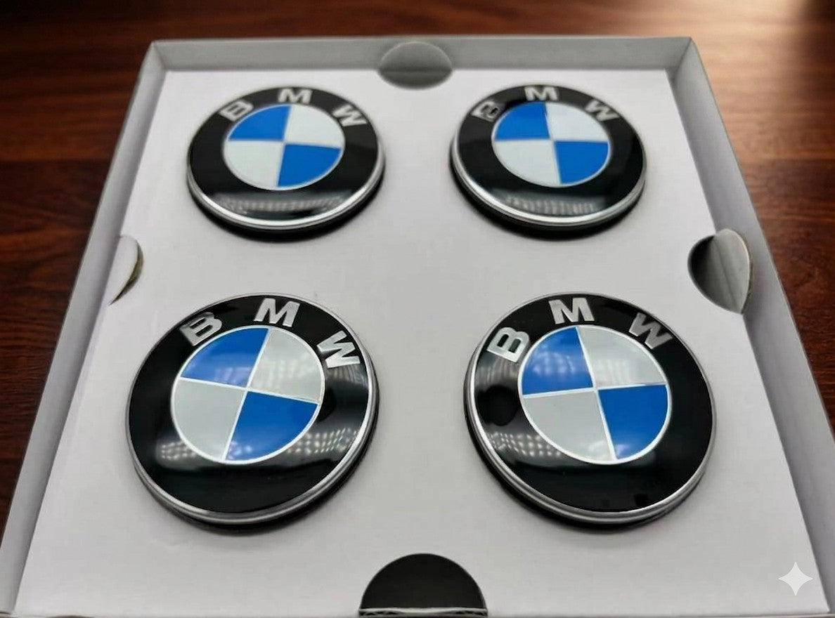 56mm 68mm Floating Center Caps Fits BMW Blue Black 50th Anniversary Set of 4