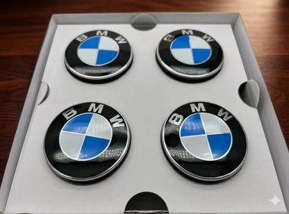 56mm 68mm Floating Center Caps Fits BMW Blue Black 50th Anniversary Set of 4